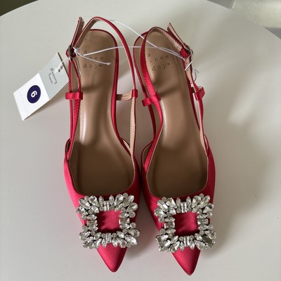 Women's Annette Satin Slingback Heels with Memory Foam Insole - A New Day Red 6 | eBay US