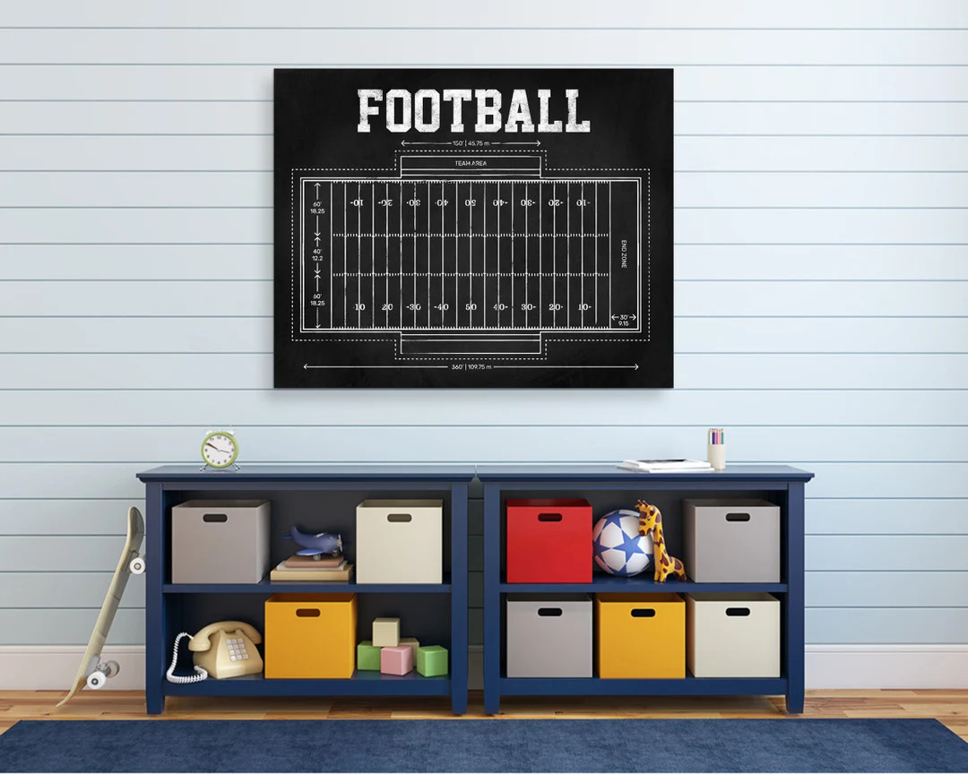 Football Field Diagram, Boys Room Football Decor on Print, Canvas or Metal, Sports Wall Art, Kids... | Etsy (US)