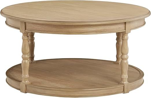 MARTHA STEWART Belden Round Coffee Table with Open Storage Shelf Caster Wheels and Solid Wood Tur... | Amazon (US)