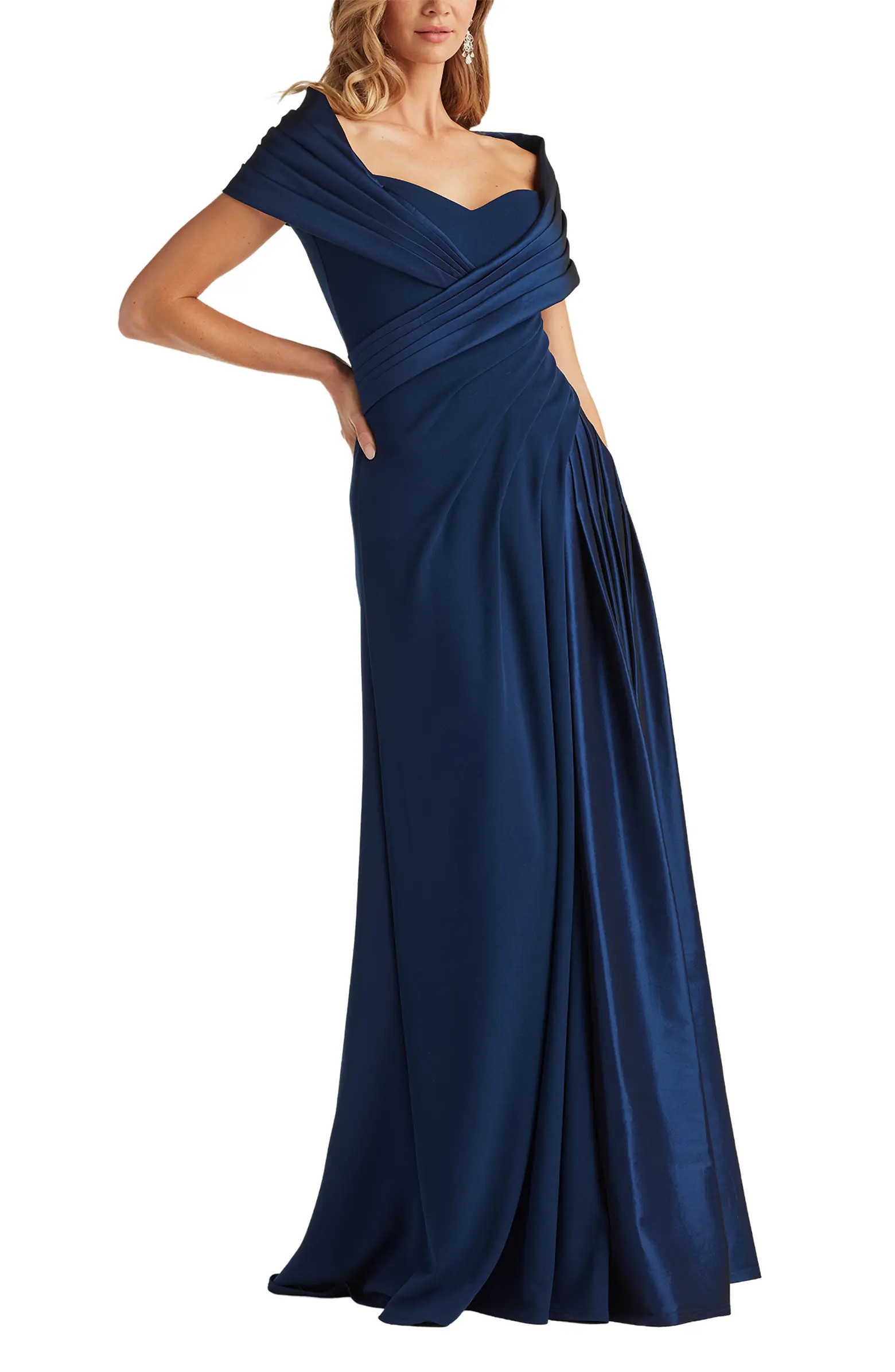 Portrait Collar Satin & Crepe Gown | Nordstrom