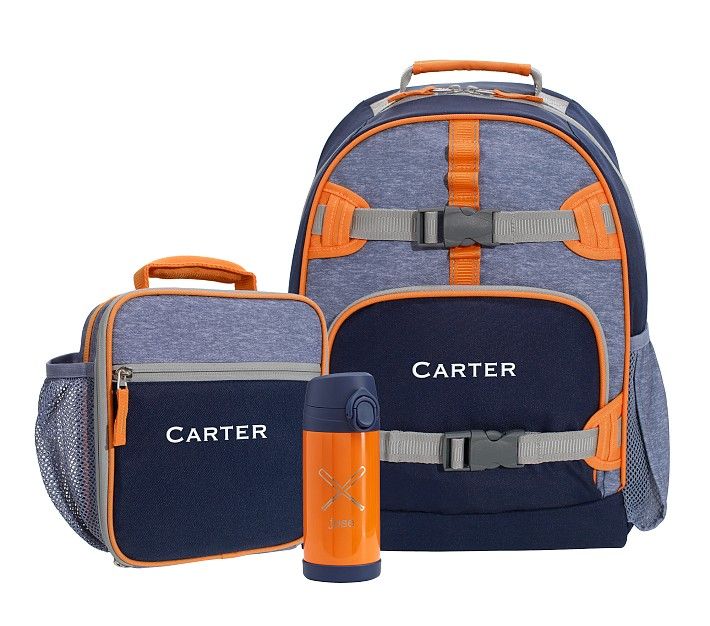 Mackenzie Blue/Navy/Orange Color Block Backpack & Lunch Bundle, Set of 3 | Pottery Barn Kids