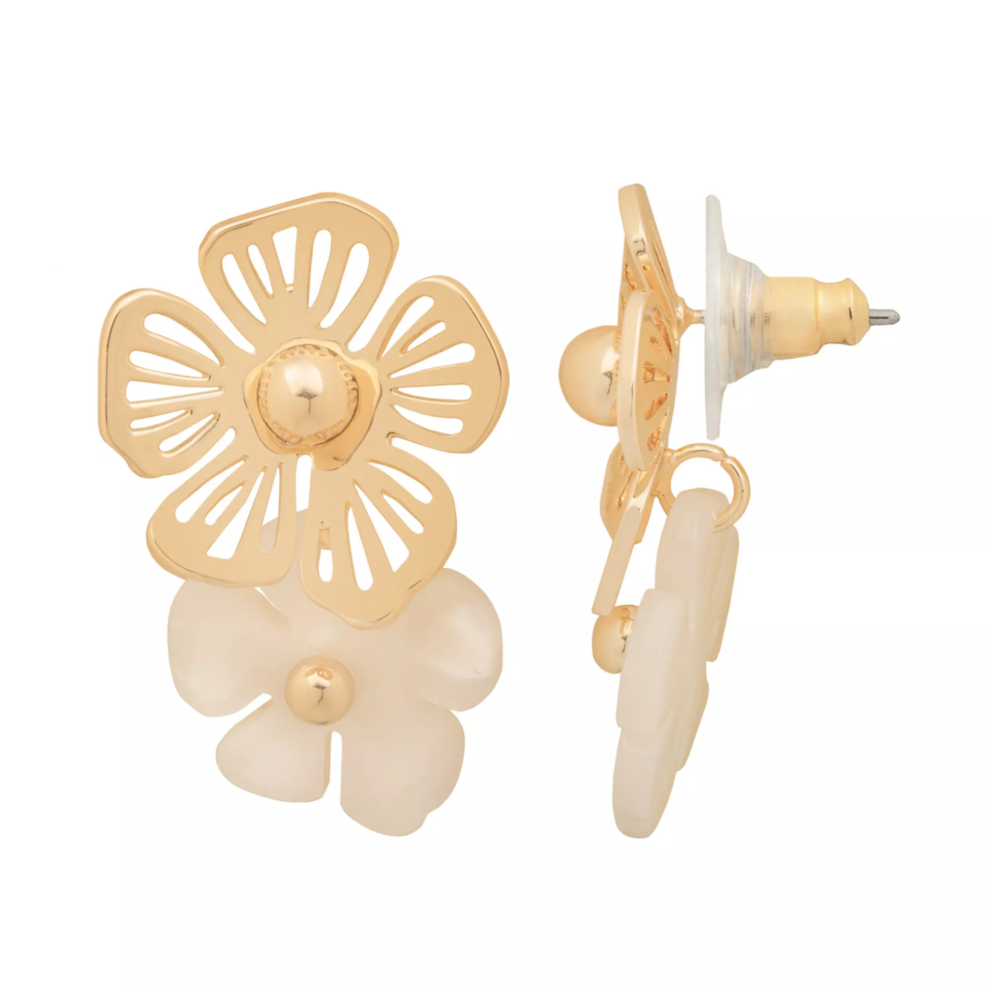 LC Lauren Conrad Gold-Tone Filigree Metal & Flower Drop Earrings | Kohl's