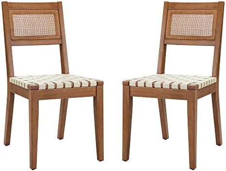 Amazon.com: Amazon Brand – Rivet Erikson Vegan Leather Woven Dining Chair, Set of 2, 18"W, Beig... | Amazon (US)