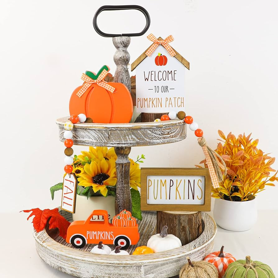 Fall Decorations for Home - Fall Tiered Tray Decor Set with Pumpkins Truck Farmhouse Wooden Decor... | Amazon (US)