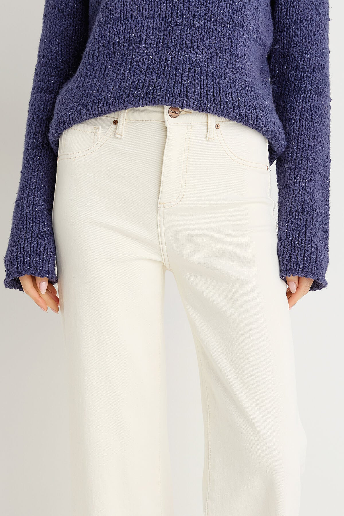 Risen Cream Wide Leg Cropped Jeans | Social Threads