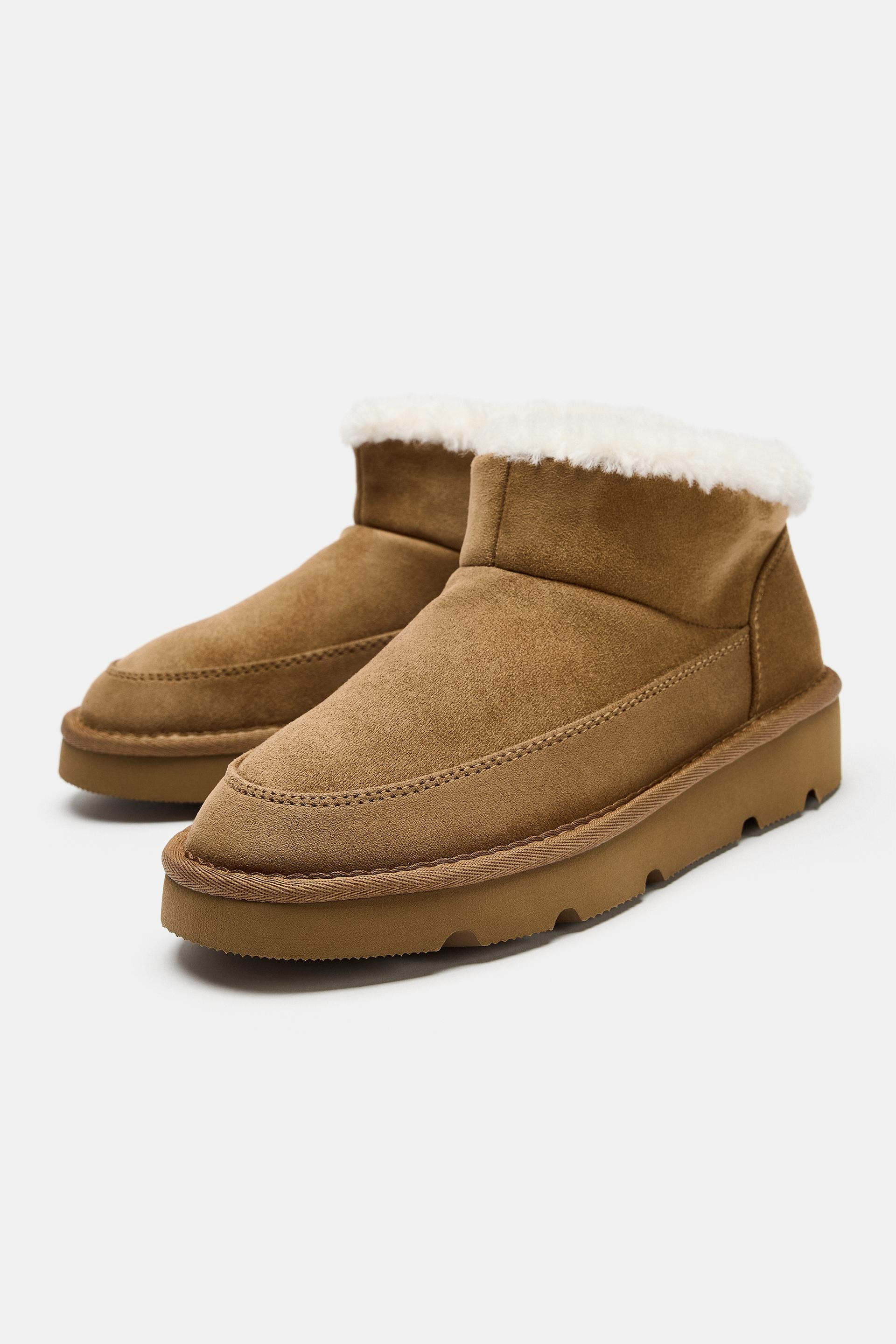 Zara - Shearling-Effect Lined Ankle Boots - Brown - 6½ - Woman | Zara US