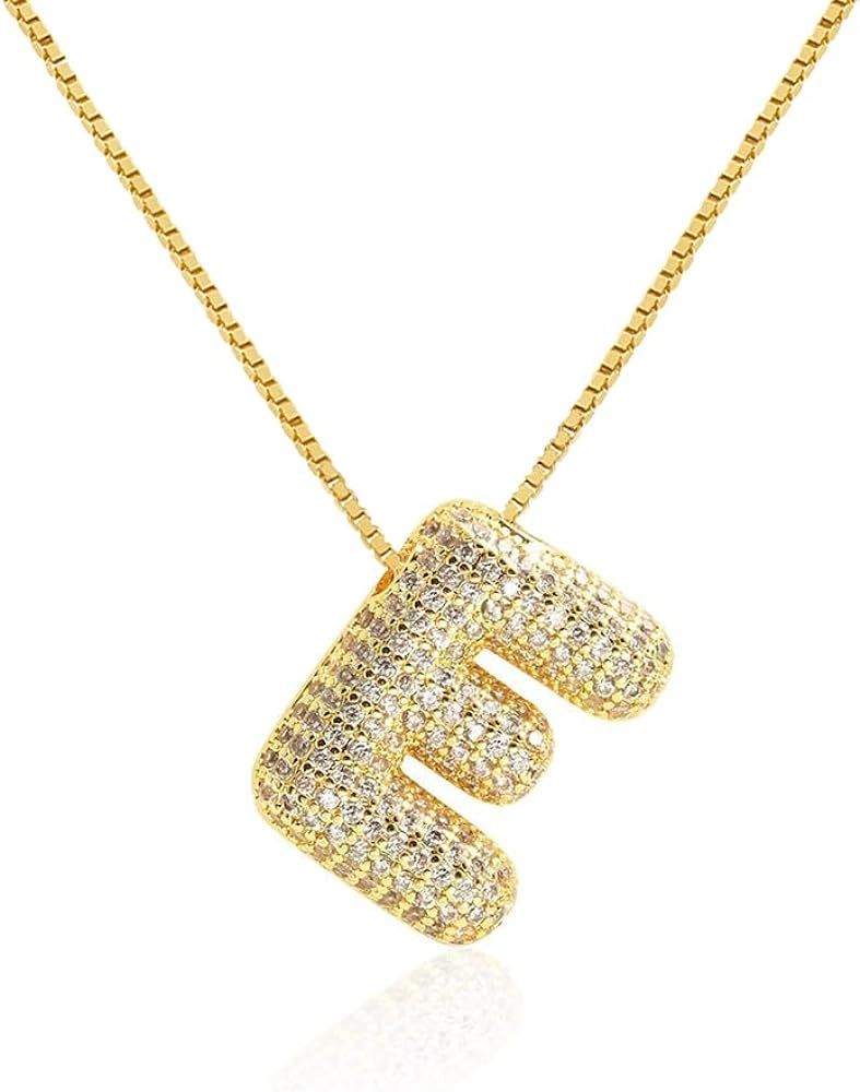 Bubble Letter Necklace Balloon Initial Necklaces for Women Girls Dainty Alphabet Pendant 14K Gold... | Amazon (US)