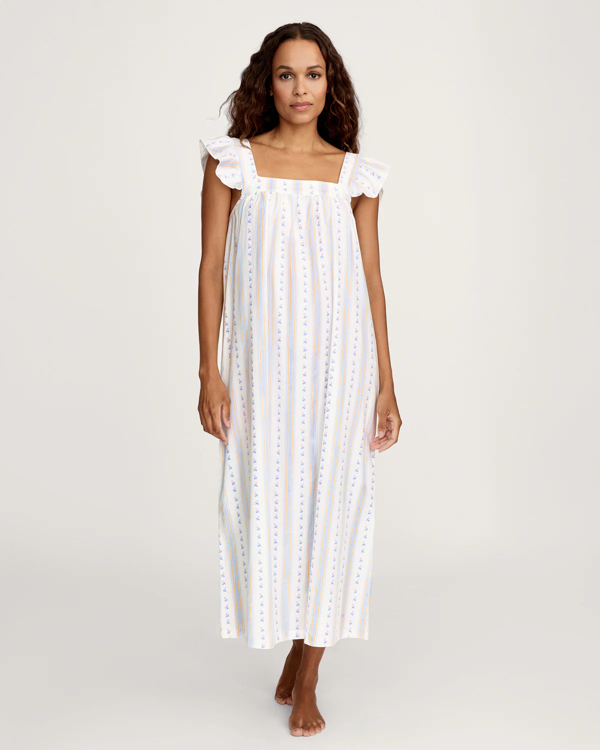 Women's Twill Clara Nightgown in Cottage Stripe | Petite Plume