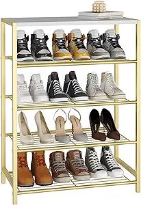 JEROAL 5 Tier Shoe Rack Organizer Entryway Shoe Storage with Wood Surface, Gold | Amazon (US)