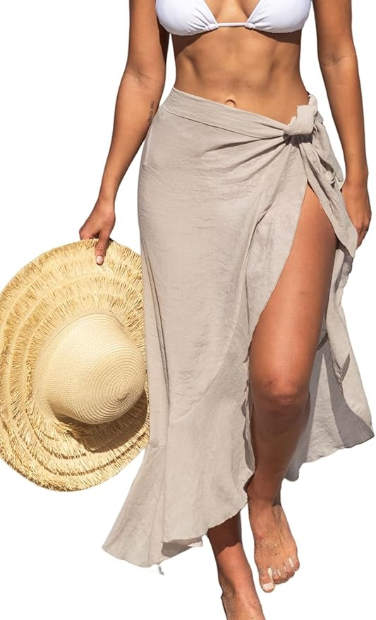 CUPSHE Women's Sarong Cover Up Chiffon Swimwear Wrap Skirt Self Tie Ruffle Beach Cover Ups | Amazon (US)