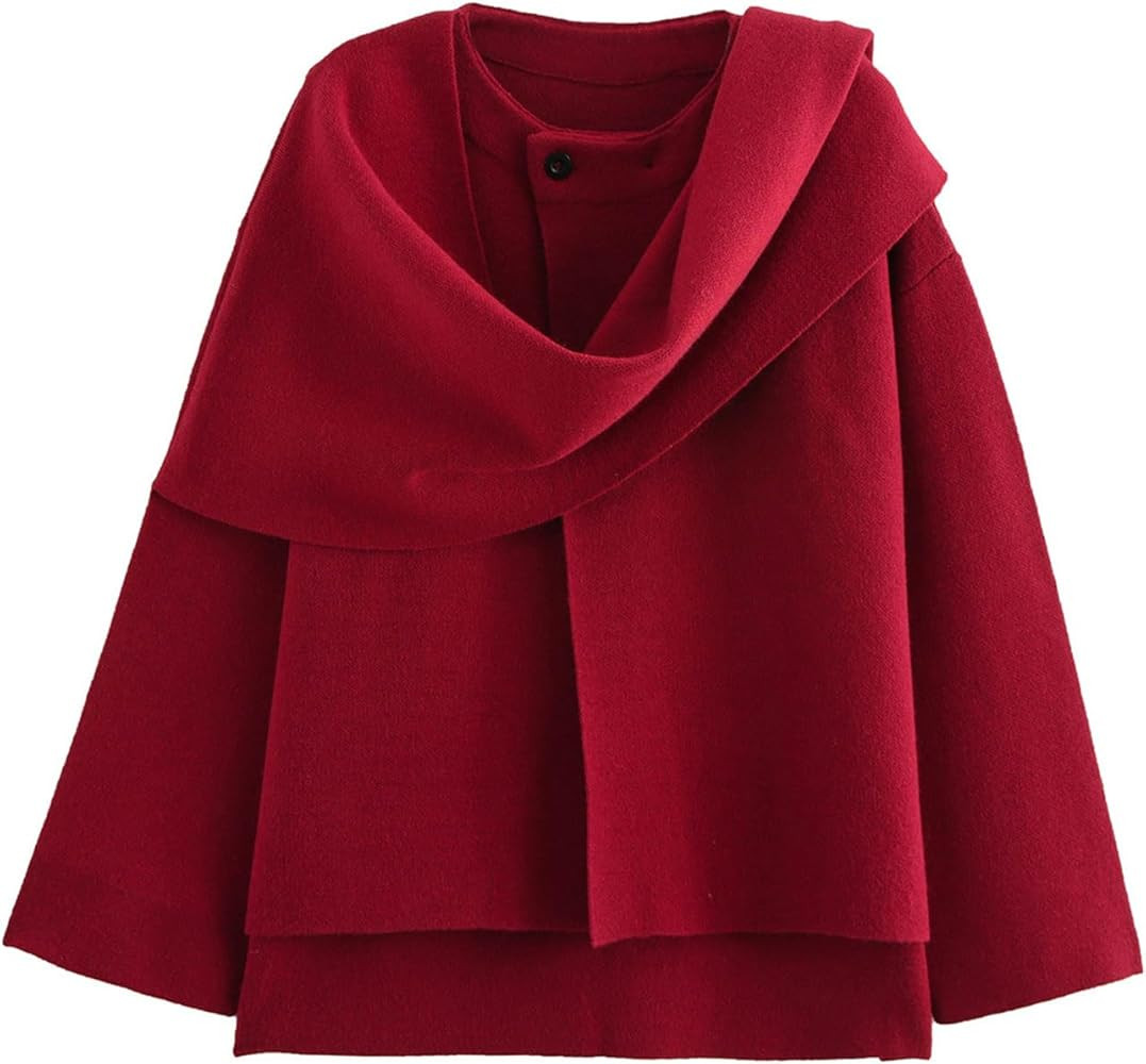 Kissonic Women's Oversized Scarf Jacket Shawl Wraps Knit Long Sleeve Button Winter Peacoat | Amazon (US)
