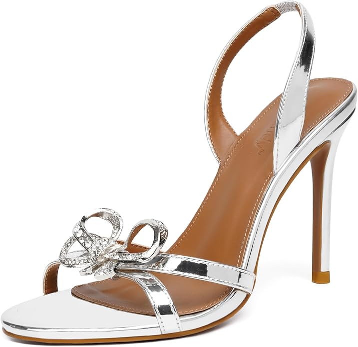 Vertundy Women's Slingback Heeled Sandals Slip On Stiletto Heels Open Toe High Rhinestone Bow Dec... | Amazon (US)