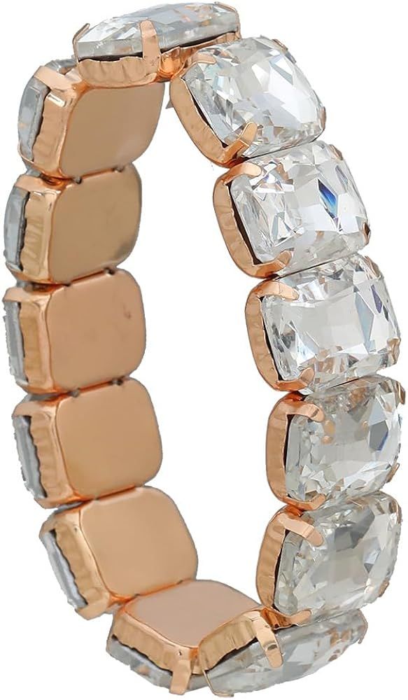 Xerling Wedding Square Crystal Stretch Bracelets Sparkle Elastic Hand Chain Bangle Bracelets for ... | Amazon (US)