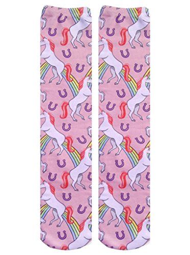 Living Royal Photo Print Knee High Socks: Unicorn and Rainbow | Amazon (US)