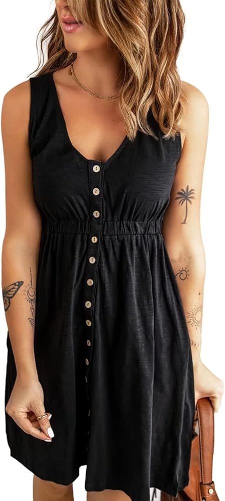 JOCAFIYE Women's Summer Casual Dress Sleeveless Scoop Neck Dress Summer Outfits for Women | Amazon (US)