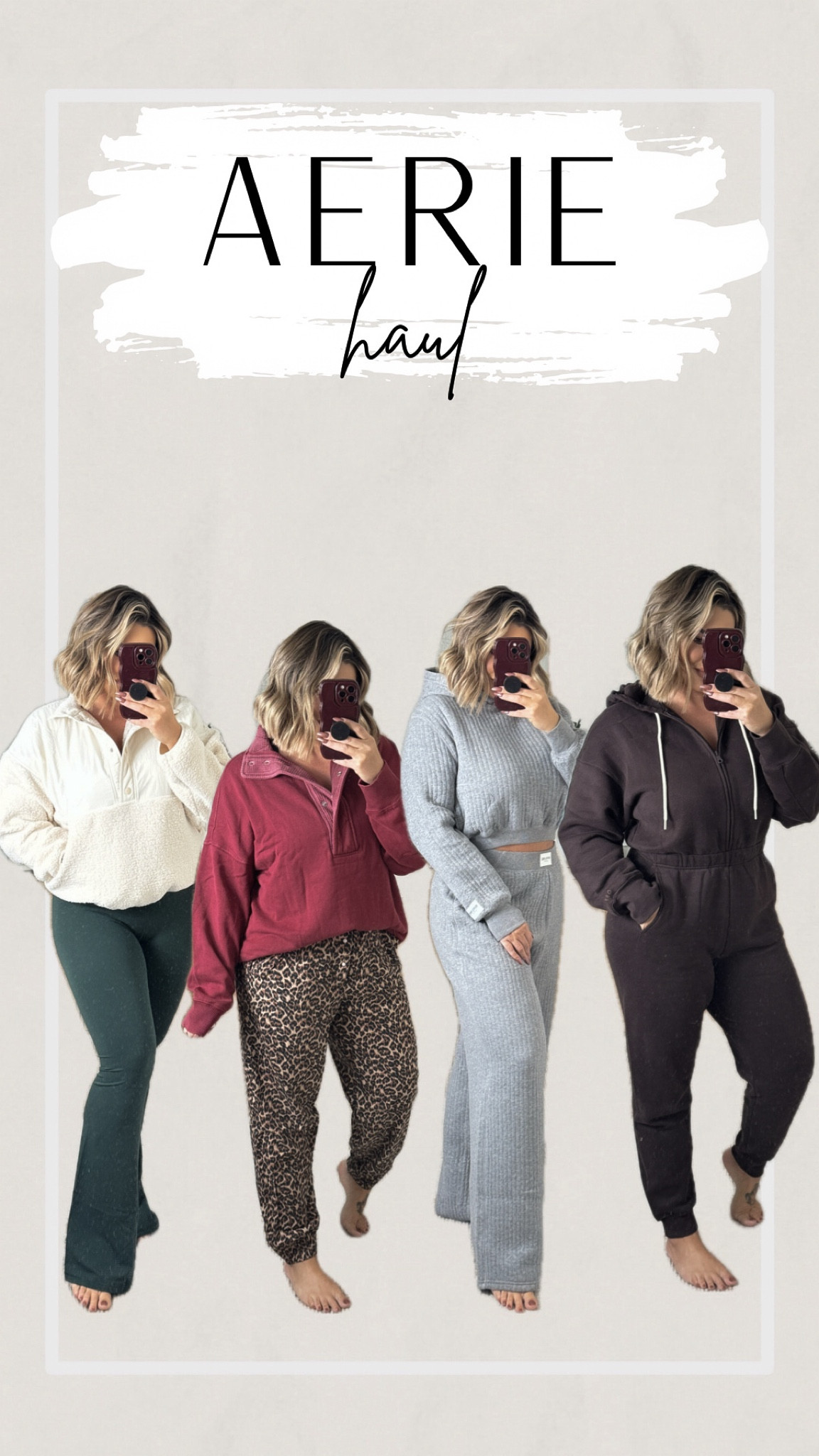My recent @Aerie #AerieREAL #AeriePartner Haul 

Green flares L 
Green sports bra XL 
PJ joggers L 
Pj Pants L long 
Grey sweatpants L Long 
Grey cropped hoodie M 
Maroon sweatshirt L 
Red Sweatshirt XL 
Sherpa pullover L 
Brown jumpsuit M 
Underwear L 
Black waffle set L in both 


#LTKMidsize #LTKStyleTip #LTKCyberWeek
