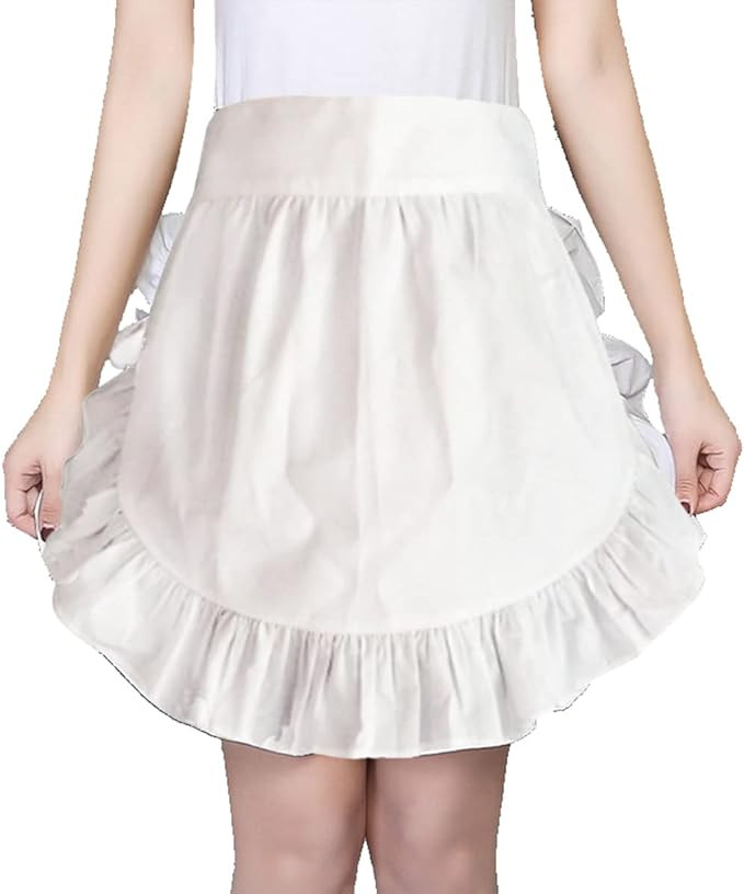 Hyzrz Waist Ruffle Adjustable Apron Kitchen Cooking Restaurant Cotton Bistro Retro Half Aprons wi... | Amazon (US)