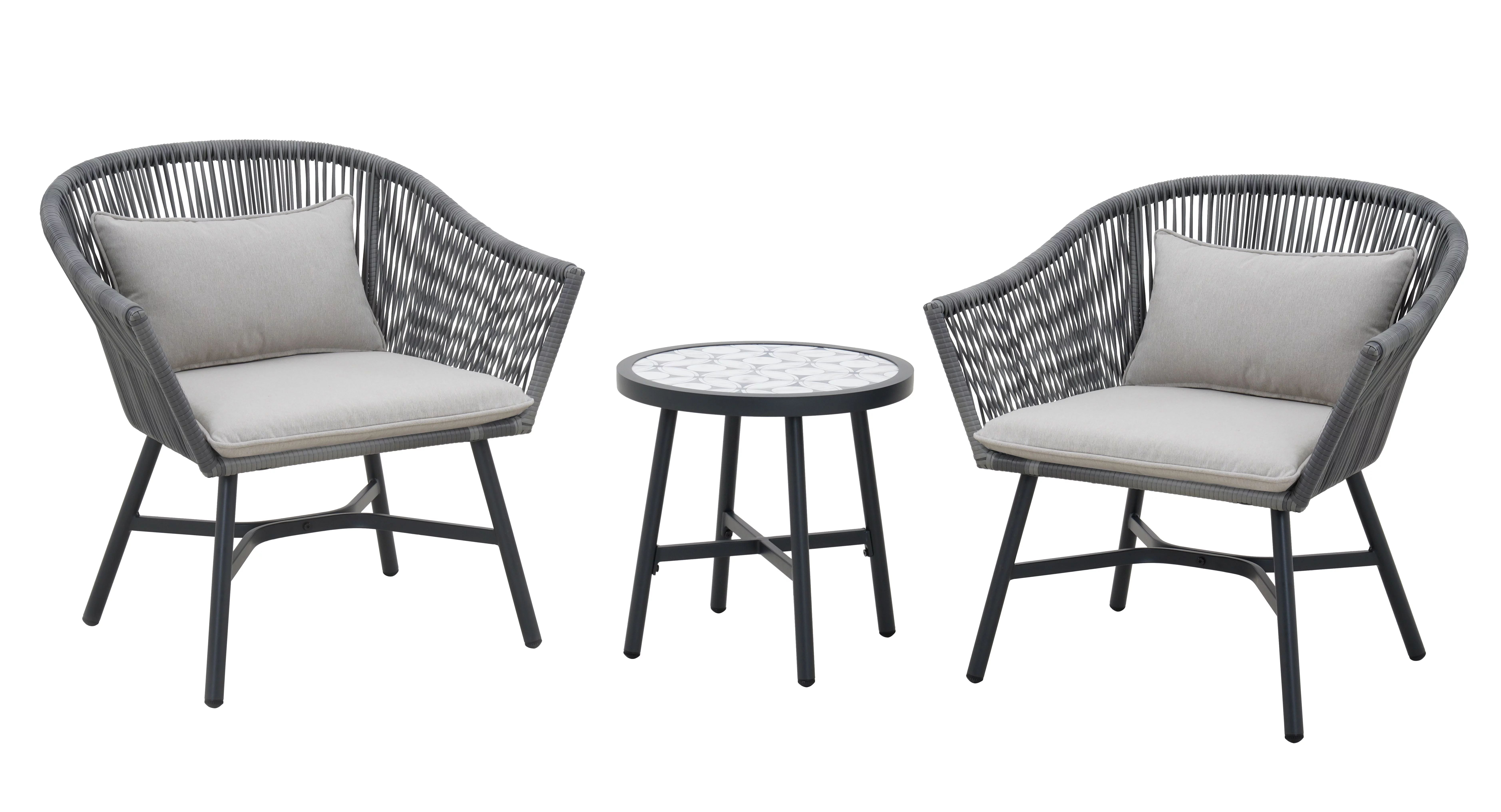 Better Homes & Gardens Blakely 3-Piece Chat Set with Tile Top Table, Gray | Walmart (US)