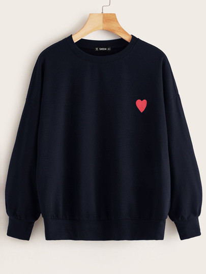 SHEIN Drop Shoulder Heart Print Sweatshirt | SHEIN