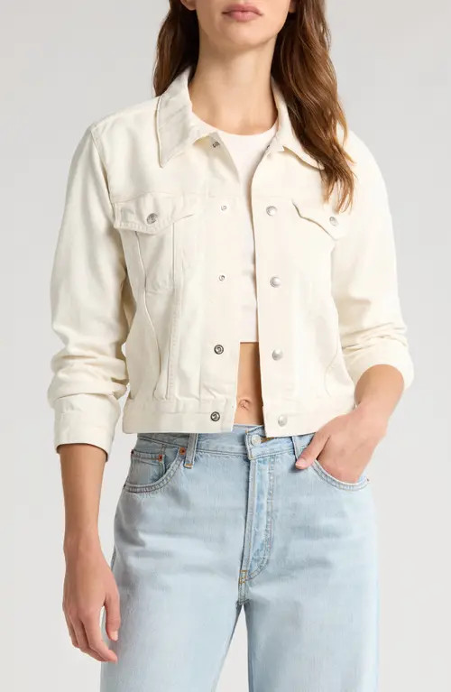 Re/Done Shrunken Denim Trucker Jacket in Crema at Nordstrom, Size X-Small | Nordstrom