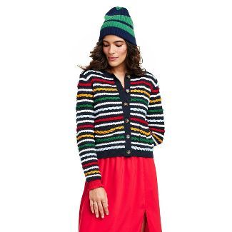 Women's Textured Striped Cardigan Sweater - La Ligne x Target Navy/Red/Yellow | Target