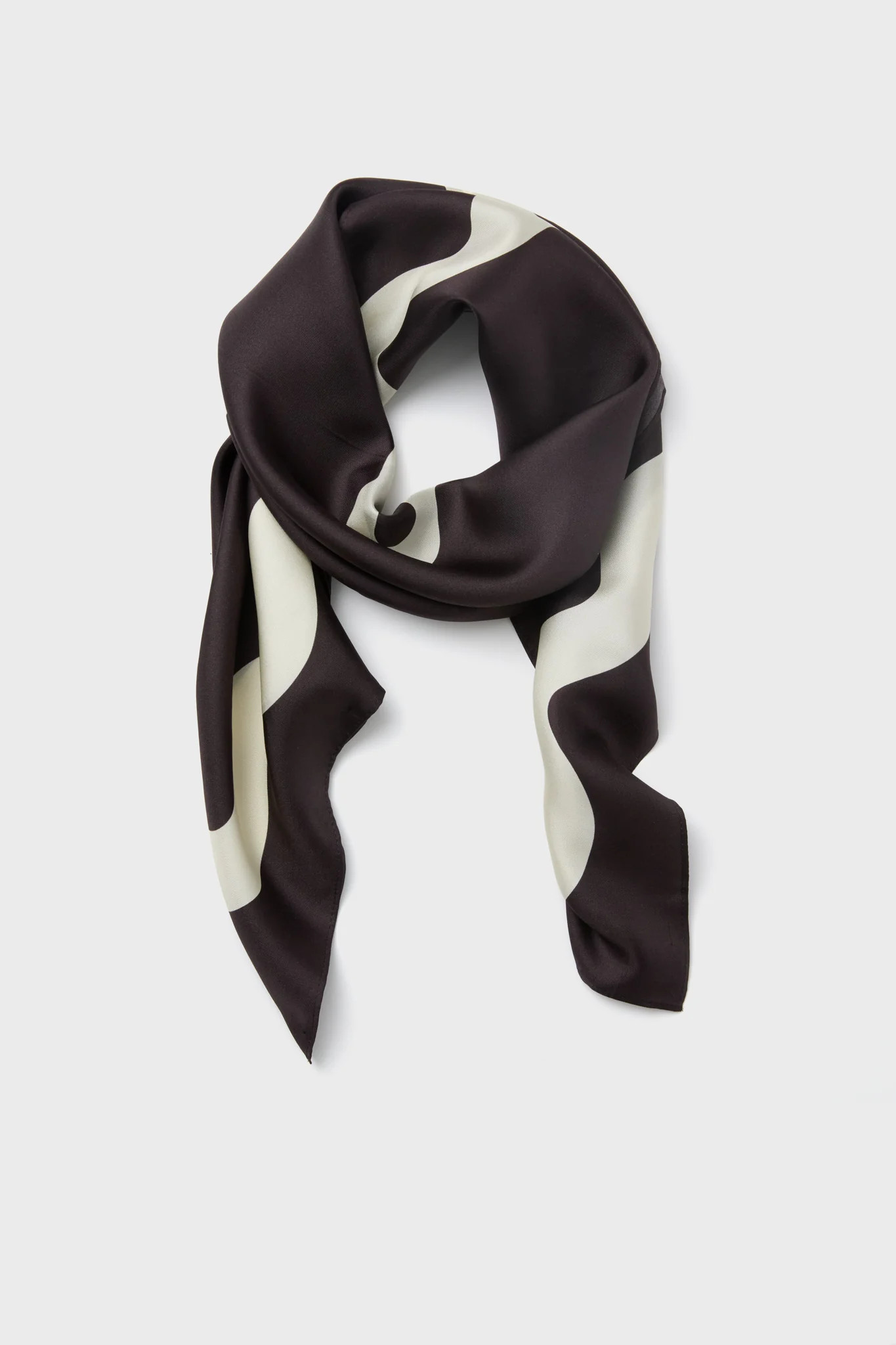 Espresso Wavy Border Medium Silk Scarf | Tuckernuck (US)
