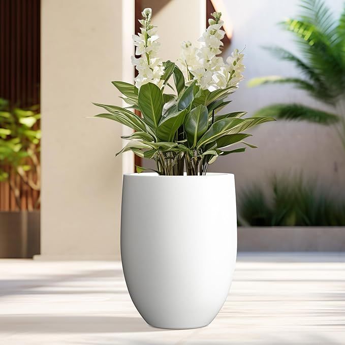 Kante 21.7" H Pure White Concrete Tall Planter, Large Outdoor Indoor Decorative Pot with Drainage... | Amazon (US)