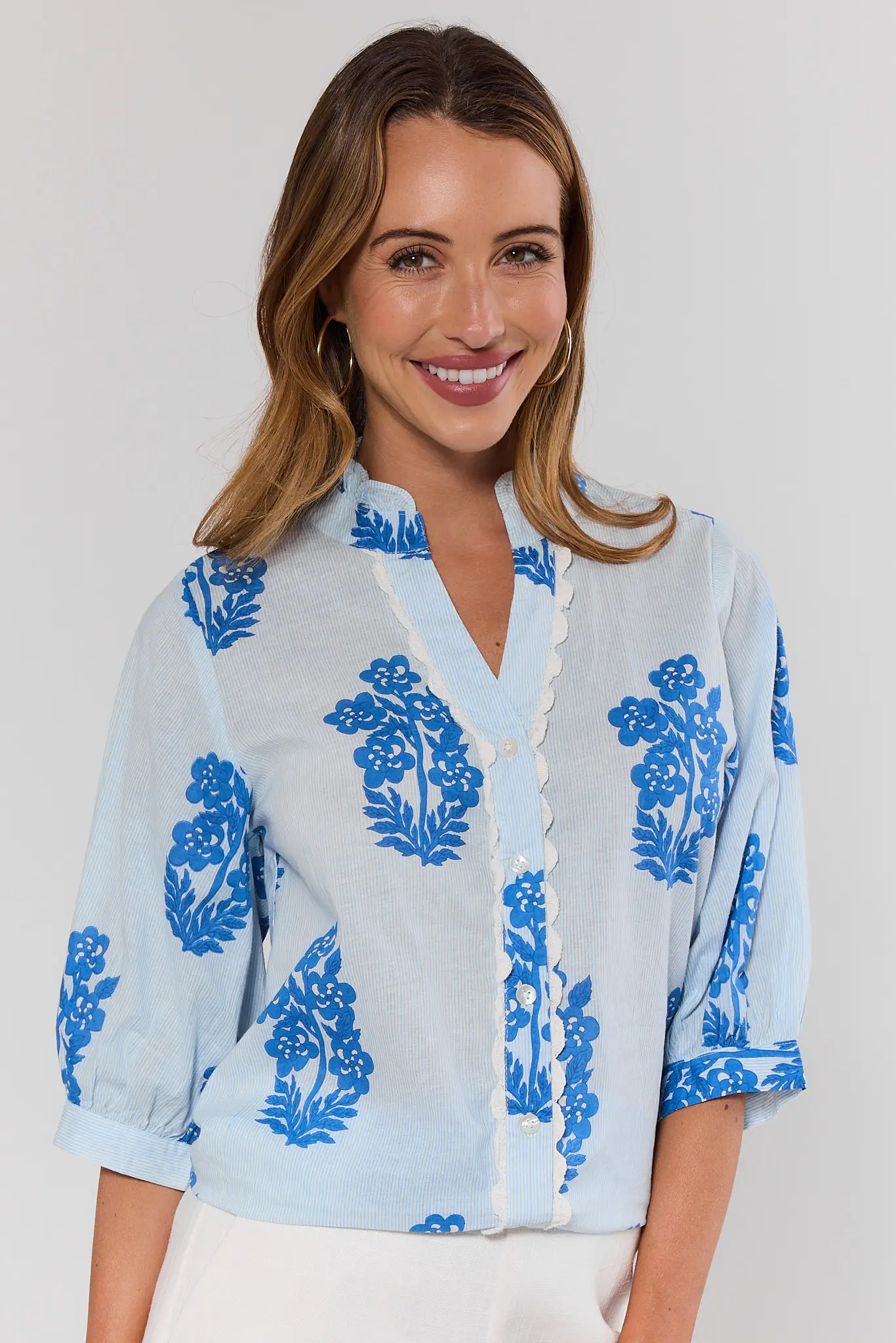 Blue Print Button Up Top by THML | Avara