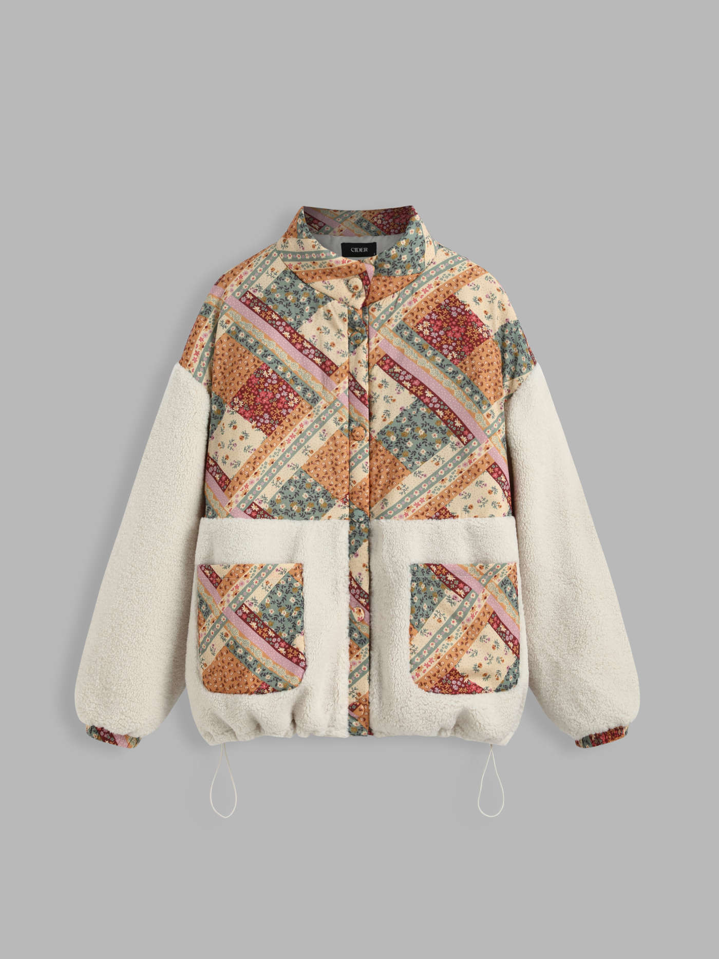Countryside Core Fleece Floral Patchwork Fleece Jacket For Vacation | Cider
