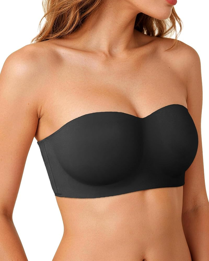 Strapless Bras for Women Jelly Supportive Bandeau Bra Non Slip Wireless Padded Push Up Seamless T... | Amazon (US)