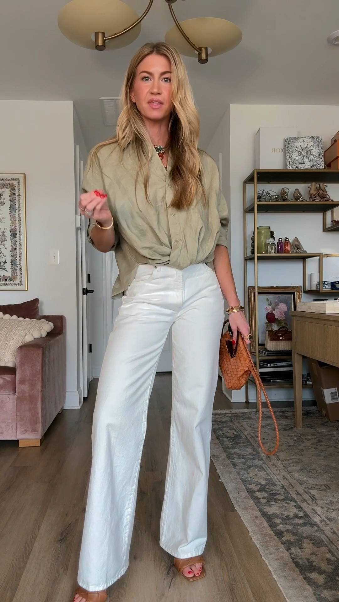 Simple summer outfit idea. 

Green linen shirt: TTS, wearing a S  (ON SALE during Aritzia’s private sale) 

White denim: true white, high rise, run TTS, wearing a 25 (ON SALE during Aritzia’s private sale) 

Cognac kitten heels: TTS, ON SALE

#LTKootd #LTKgrwm #LTKSaleAlert