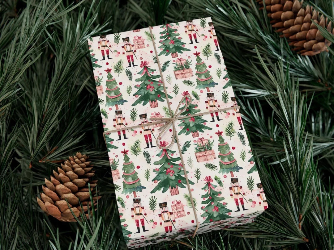 Pink Nutcracker Grandmillennial Christmas Wrapping Paper, Holiday Present Packaging, Pink Nutcrac... | Etsy (US)