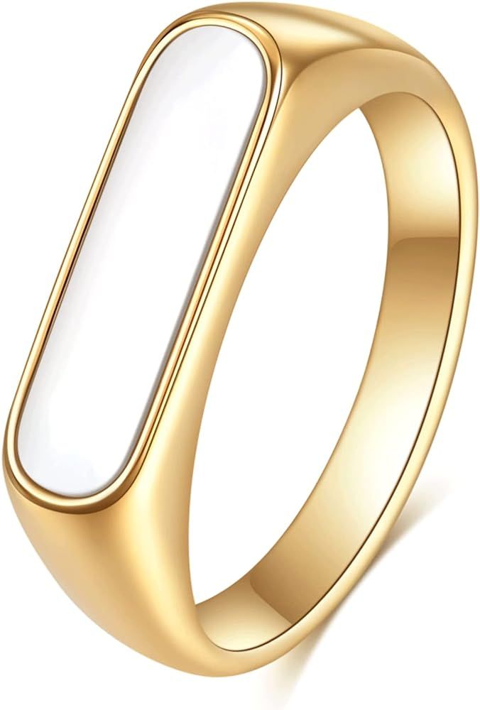 VQYSKO Signet Stainless Steel Band Ring18k Gold Plated Fashion Cute Stacking Wedding Engagement F... | Amazon (US)