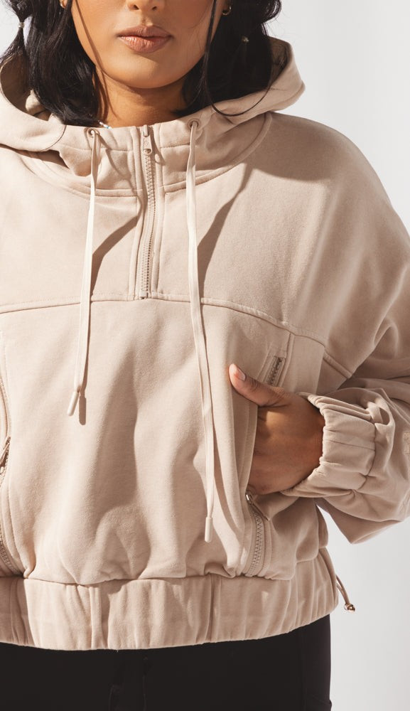 Half Zip Warm Up Hoodie - Latte | POPFLEX