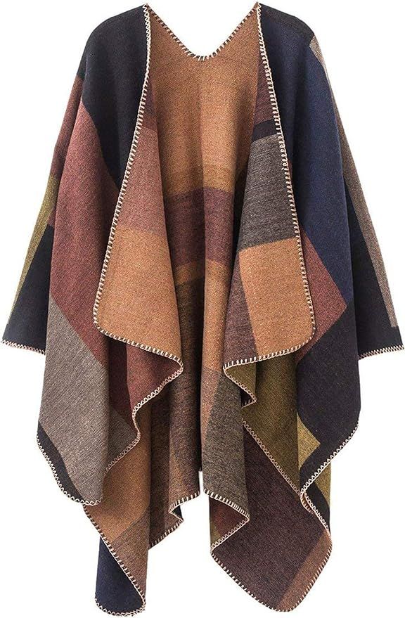 Women's Blanket Shawls Wraps Winter Open Front Poncho Cape Oversized Cardigan Sweater | Amazon (US)