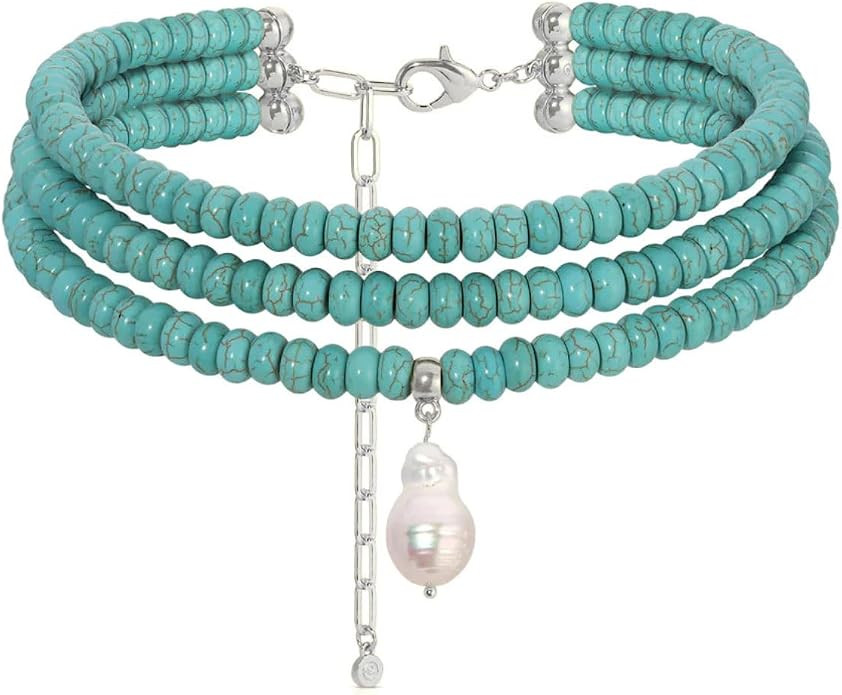 Ettika Marina Layers Turquoise Necklace. Choker Necklaces For Women. Turquoise Jewelry. Pearl Pen... | Amazon (US)
