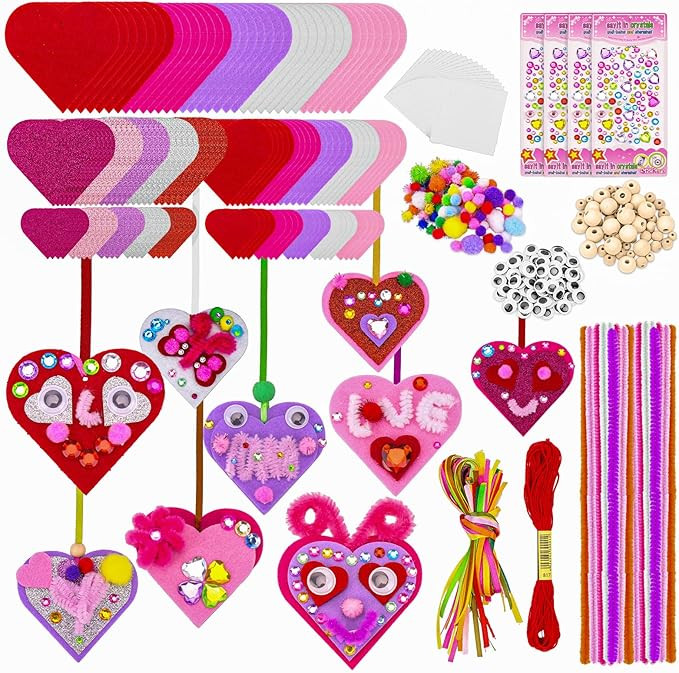 Valentines Day Crafts for Kids, 361PCS Valentines Heart DIY Crafts Felt for Class Game Activities... | Amazon (US)