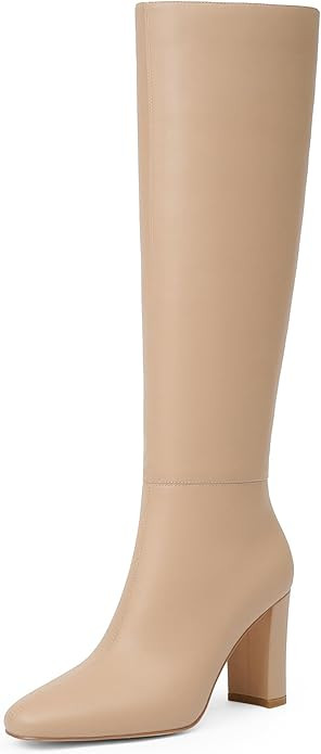 Modatope Knee High Boots for Women Chunky Heel Rounded Toe Womens Tall Boots | Amazon (US)