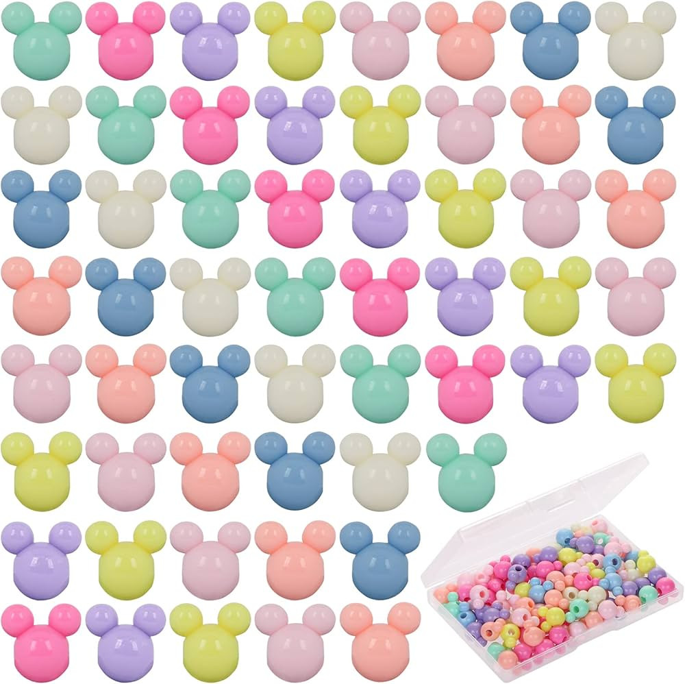 100 Pcs Mouse Head Beads, UHOMENY Mouse Head Acrylic Beads Colorful Acrylic Mouse Beads Large Hol... | Amazon (US)