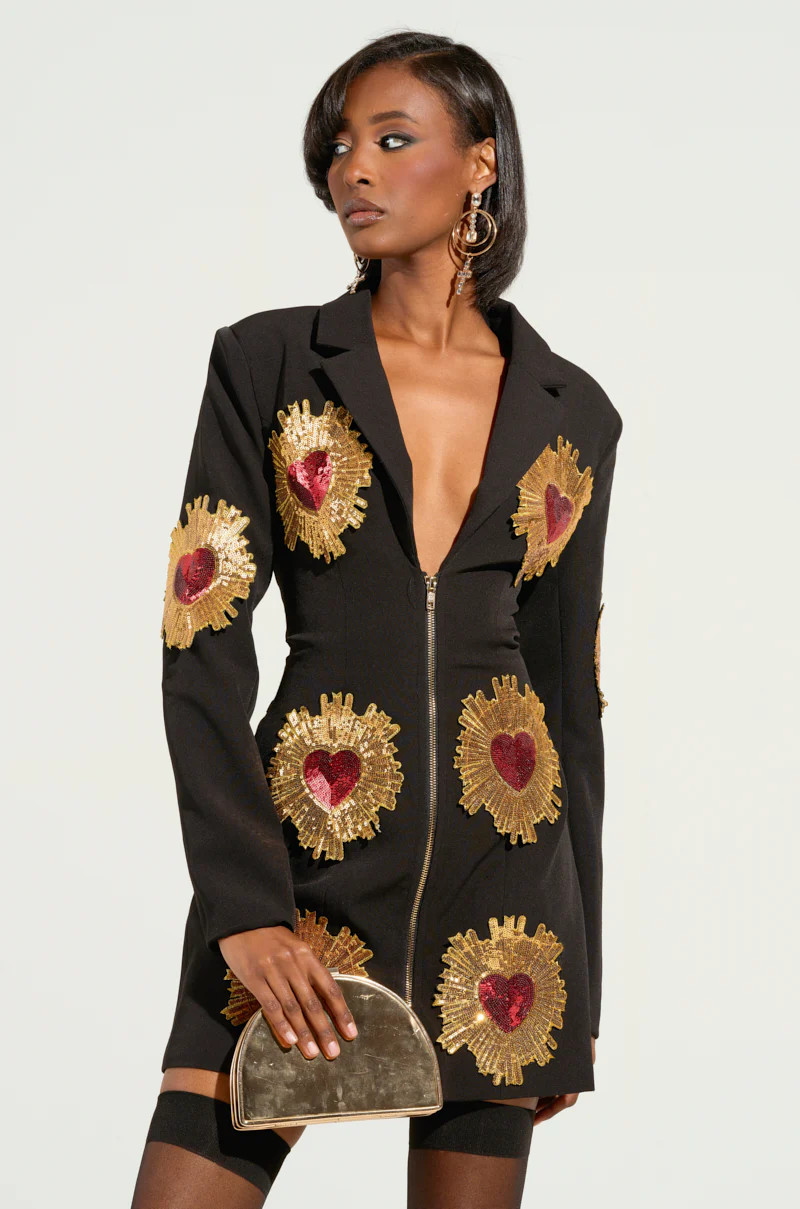 GLISTENIN IN GOLD BLAZER DRESS | AKIRA