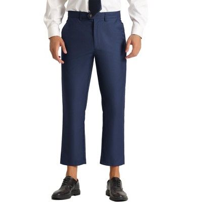 Lars Amadeus Men's Formal Cropped Pants Solid Color Flat Front Skinny Dress Trousers Navy Blue 28 | Target