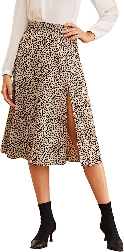 Women's Casual High Waist Boho Printed Side Split A-Line Midi Skirt | Amazon (US)