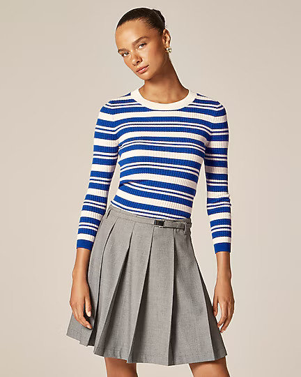 Carolyn three-quarter sleeve sweater in striped merino wool | J. Crew US