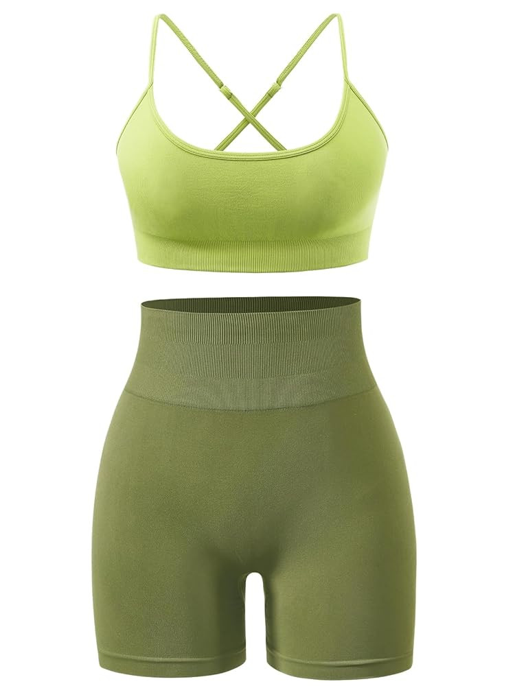 Workout Sets for Women 2 Piece Outfits High Waisted Yoga Shorts with Adjustable Strappy Sports Br... | Amazon (US)
