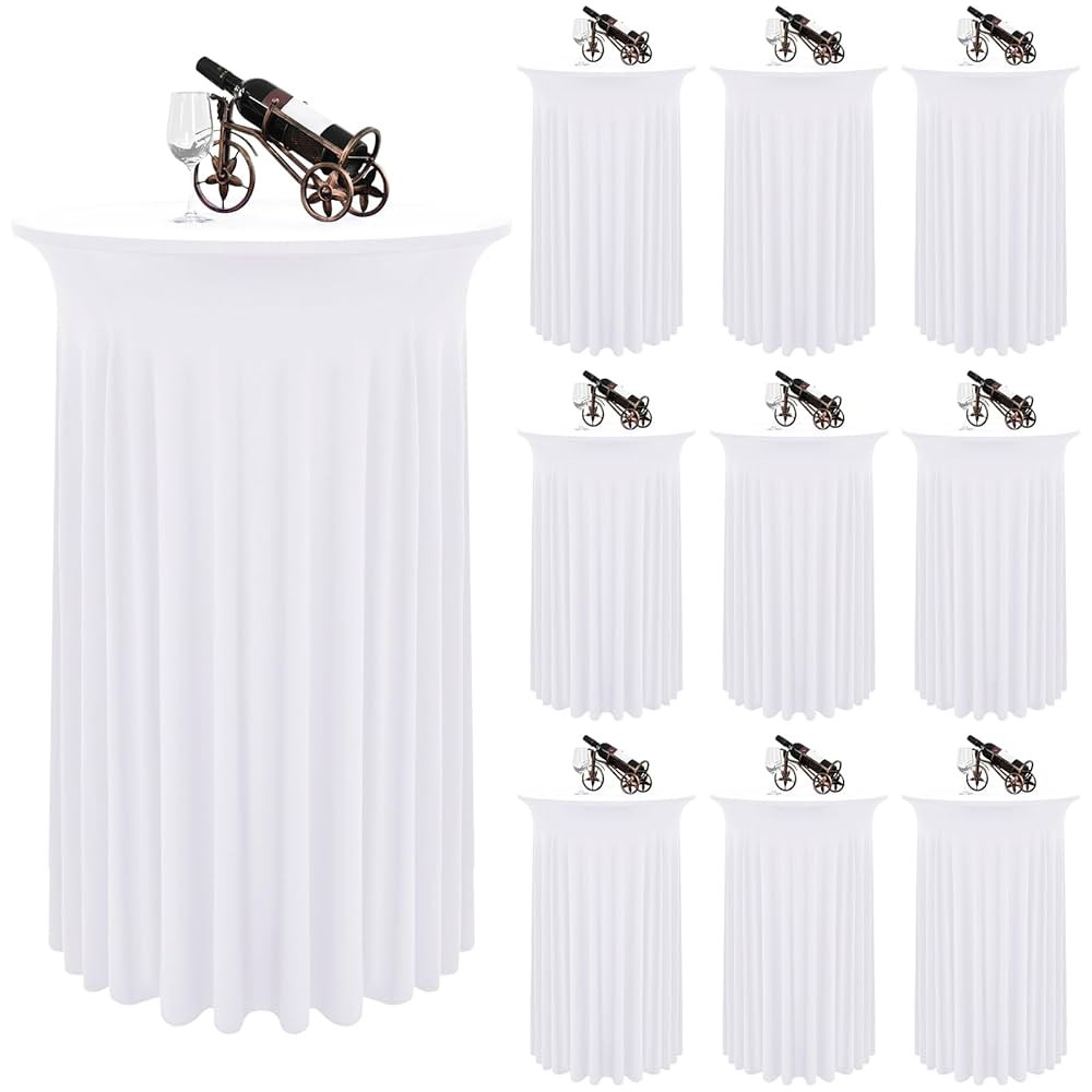10 Packs Round Cocktail Table Skirt 32"x 43" Spandex Stretch Cocktail Tablecloth with Wavy Drapes... | Amazon (US)