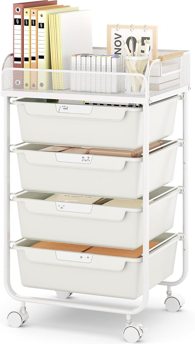 SYKIARIOL Rolling Utility Storage Cart with 4 Drawers - 4 Tiers Rolling Cart Craft Cart, Storage ... | Amazon (US)
