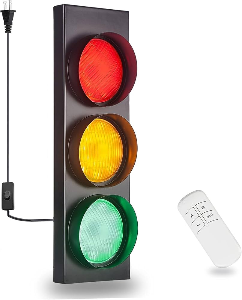 Traffic Light Wall Lamp Remote Control Retro Kids Bedroom Stop Light, Plug in Industrial LED Wall... | Amazon (US)