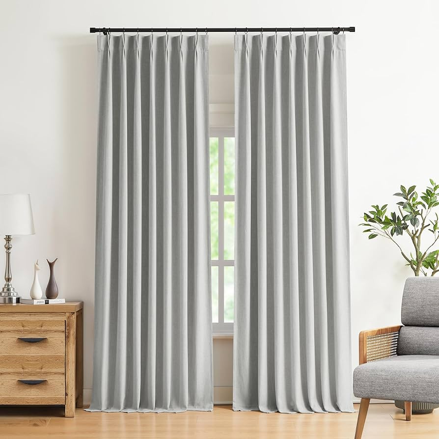 Vision Home Light Grey Pinch Pleated Full Blackout Curtains Linen Blended Room Darkening Curtain ... | Amazon (US)