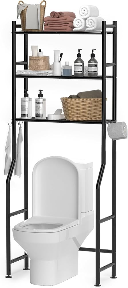 3-Tier Over The Toilet Storage, Space Saver Metal Bathroom Shelves, Freestanding Above Over Toile... | Amazon (US)