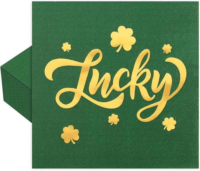 Whaline 80 Pack St. Patrick's Day Napkins 6.5 x 6.5 Inch Gold Foil Lucky Dinner Napkins Green Sha... | Amazon (US)